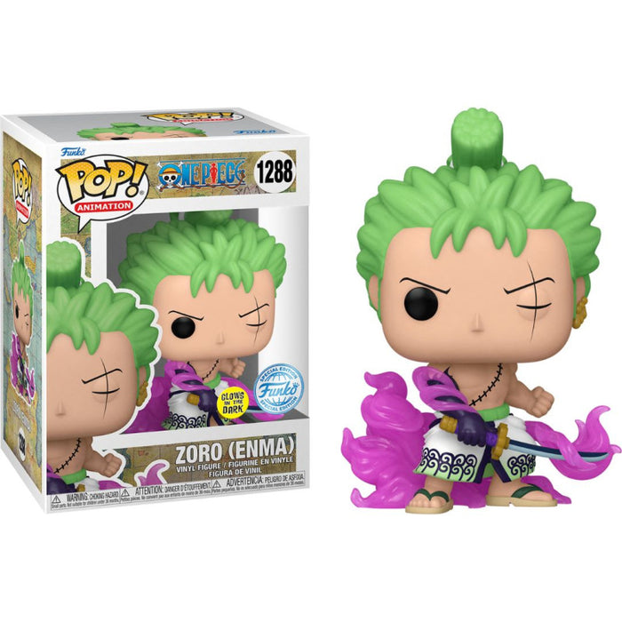 ACTION FIGURE FUNKO POP ONE PIECE RORONOA ZORO W/ENMA GLOW 1288 9 CM